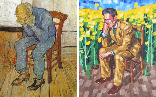  Old Man in Sorrow by Van Gogh 1890 and Middle Aged Man in Rapeseed by Anthony D. Padgett 2017