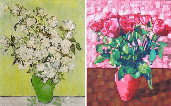 Still Life Pink Roses in a Vase by Van Gogh 1890 and Anthony D. Padgett 2017