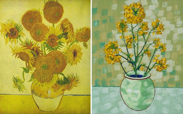 Still Life Vase with Fourteen Sunflowers by Van Gogh 1888 and Rapeseed by Anthony D. Padgett 2017