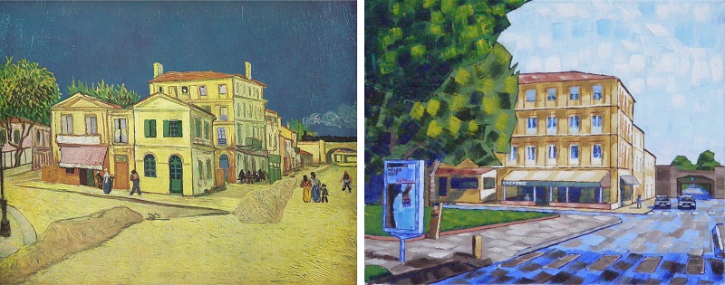 Vincent's House in Arles (The Yellow House) by Van Gogh 1888 and missing Yellow House by Anthony D. Padgett 2017