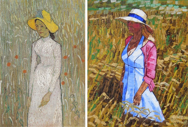 Young Girl Standing against a Background of Wheat by Van Gogh 1890 and Middle Aged Woman by Anthony D. Padgett 2017