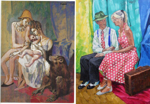 Family of Acrobats 1905 by Picasso - left - and The Swing Dance Teachers 2018 by Anthony Padgett
