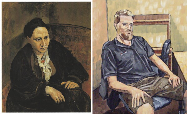 Portrait of Gertrude Stein 1905-06 by Picasso - left - and Phil Harwood 2018 by Anthony Padgett
